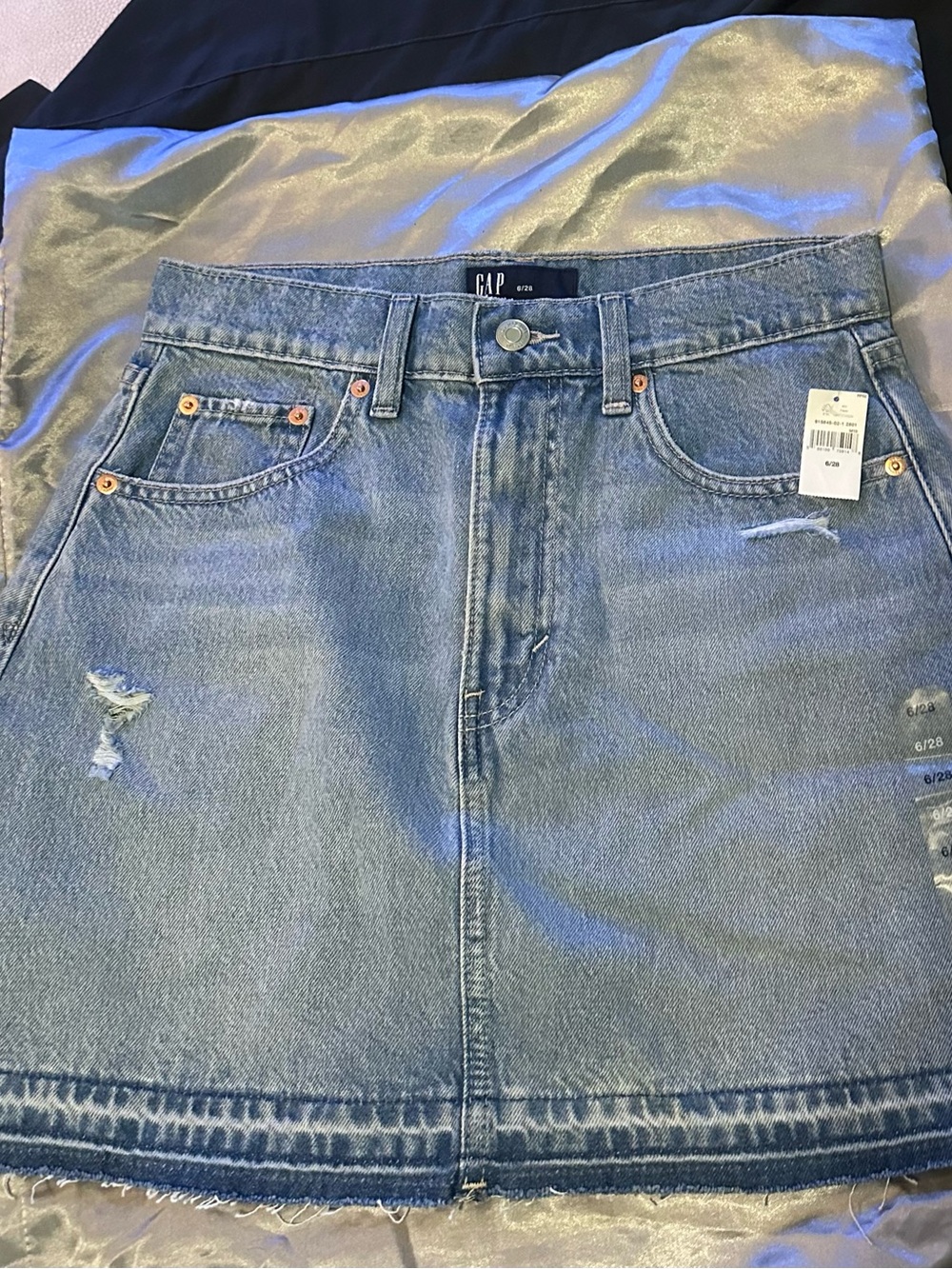 GAP Blue Distressed Denim Mini Skirt
